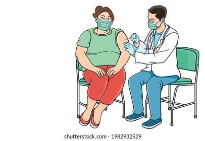 Women, Pregnant Women, Elderly and Obese People Equal access to coronavirus vaccination and treatment is possible during Coronavirus epidemic Concept. Illustration, art, vector isolated on background.