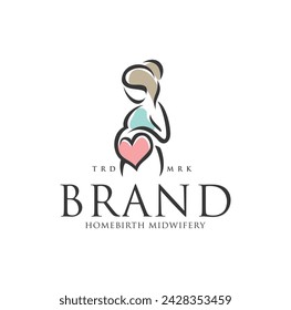 Women pregnant logo design template with heart shaped	