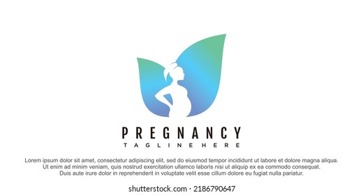 Women pregnant logo design witn nature concept premium vector