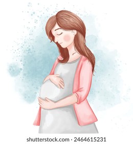 Women Pregnant Watercolor Illustration for Happy Mother's Day