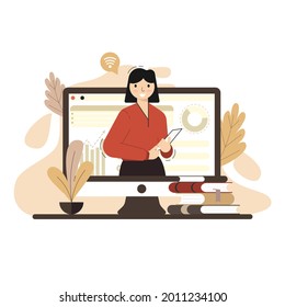 presentación de las mujeres cuando trabajan desde casa. presentación de mujeres del hogar. trabajo desde el hogar en la ilustración y el vector pandémicos