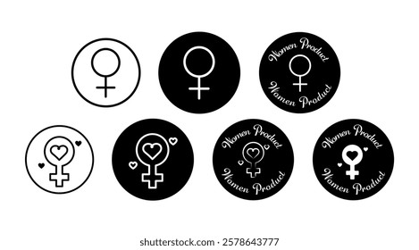 Women Product. Women Owned Business Icon Set – Feminine Category and Packaging Symbols, Editable Stroke.