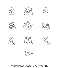 Women Profile Icons. Vector editable stroke.