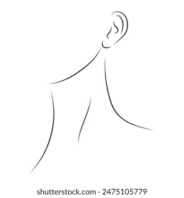 Women profile portrait in line art style. Minimalistic design with black thin lines. Elegant women neck side view
