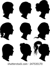 Women Profile Silhouettes - Vector Illustration