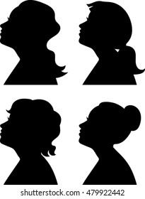 Women Profile Silhouettes - Vector Illustration