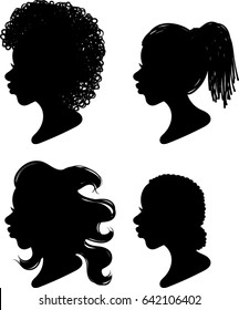 Women Profile Silhouettes - Vector Illustration