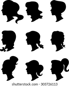 Women Profiles - Silhouettes - Vector Illustration