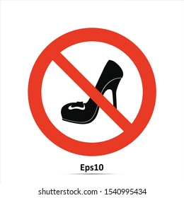 Women prohibited, not for women - sign. Women shoe icon. Red prohibition sign. Stop symbol