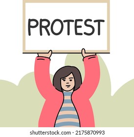 Women Protest with baner. Concept. Picket Movement Poster, Banner or Flyer. Cartoon Vector Illustration