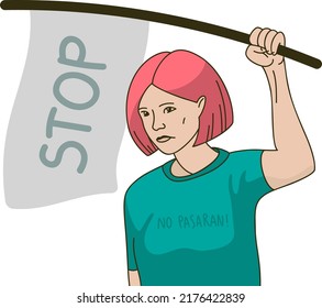 Women with Protest baner. Concept. Picket Movement Poster, Banner or Flyer. Vector Illustration
