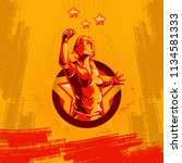 Women protest fist revolution poster design. Propaganda Background Style.