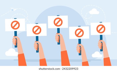 Women protest holding placards. Concept for equality, international women's day, activism, feminism. feminist women. Hands holding plate. Presidential Election Voting Poster. Vector illustration