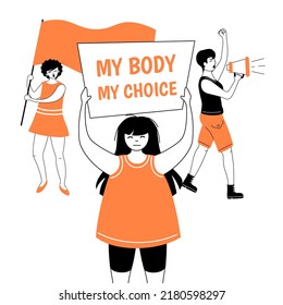 Women at a protest rally. My body, my choice.