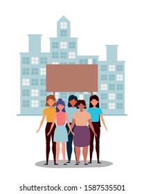Women protesting design, Human rights peace freedom international help social law and equality theme Vector illustration