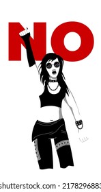 Die Proteste der Frauen, die ihre Hand hochwerfen und "Nein" rufen