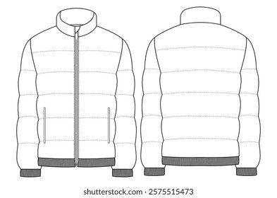 women puffer jacket vector Mockup template design 