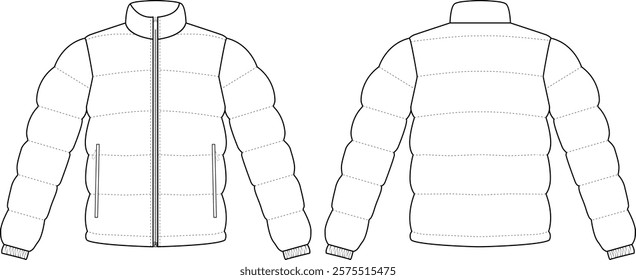 women puffer jacket vector Mockup template design 