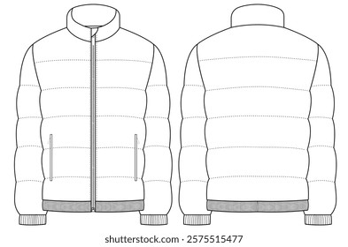 women puffer jacket vector Mockup template design 