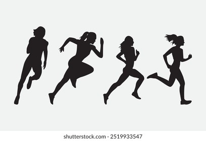 Women raceing silhouette on white background