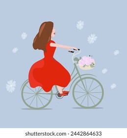 Mujeres en vestido rojo en la bici