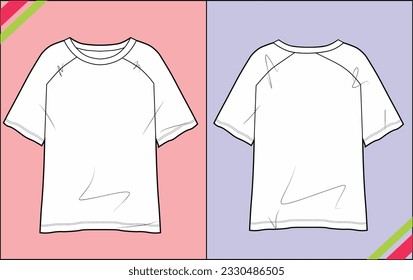 WOMEN RAGALON, SHORT SLEEVE, POCKET,FRONT AND BACK VIEW SKETCH FASHION TEMPLATE TECHNICAL ILLUSTRATION
