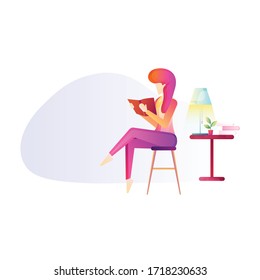 Women read book at home, relax at home, Stay home and work from home.