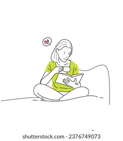 Women reading book simple illustration