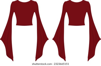 Women red crop sweater with wide sleeve. vector illustration