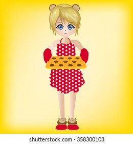 Women in red dress holding a cookie