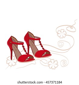 Women red shoes fashion on white background