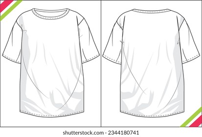 WOMEN REGULAR SHORT SLEEVE T SHIRT DRAWING SKETCH PATTERN TEMPLATE
