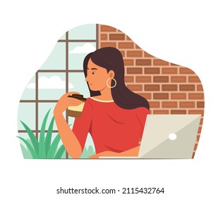 Women Relaxing After Work with Laptop.