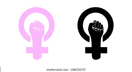 Women resist symbol. Feminism protest symbol isolated. Black and white. Pink. Vector