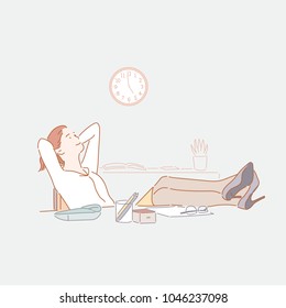 Women resting at work for a while. hand drawn style vector doodle design illustrations.