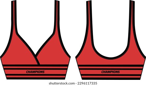 Women retro Sports bra support top active sports Jersey design flat sketch fashion Illustration suitable for girls and Ladies, Vest for Swim, yoga, gym, running and sports activity