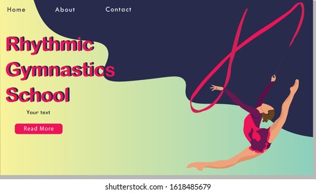  Women rhythmic gymnastics with ribbon Sport Life. Flat Vector Illustration, Design for Banner, Poster, Header, Advertising. Young Female Healthy Lifestyle Concept. rhythmic gymnastics  landing page