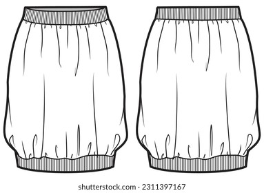 Ilustración de sketch plano de escarcha de burbujas con cinta de mujeres, mofa de falda de globo modelo dibujo técnico plantilla de vector