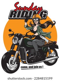 women rider, sunday riding poster vector illustration.