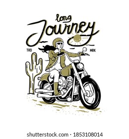 Women Riding Motorcycle Vector Vintage Illustration