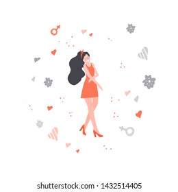 Women rights concept. Protest against abortion ban. Illustration of woman in dress. 