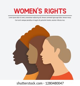 Women rights concept. Three of the female profile