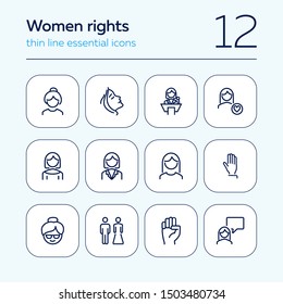Women rights line icon set. Girl, woman, pair. Sociality concept. Vector illustration can be used for topics like human rights, social, girl power