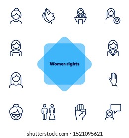 Women rights line icon set. Girl, woman, pair. Sociality concept. Vector illustration can be used for topics like human rights, social, girl power