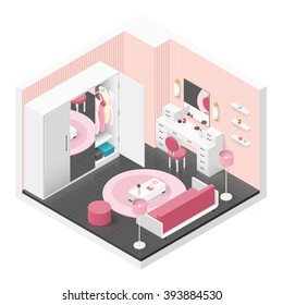 Women room isometric icon set vector graphic illustration