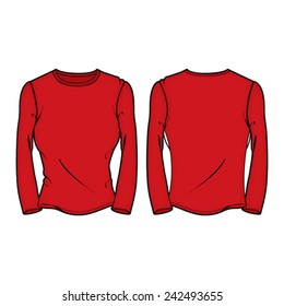 Women Round neck Long Sleeve T-shirt Vector Template