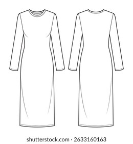 Women round neck long sleeve maxi dress