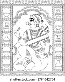 women from royal families drawn in Madhubani Kalamkari style for textile printing, India. It can be used for a coloring book, textile/ fabric prints, phone case, greeting card. logo, calendar