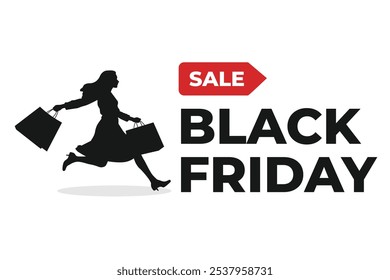 Women run to shopping silhouette black friday sale banner