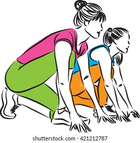 women runners starting race illustration